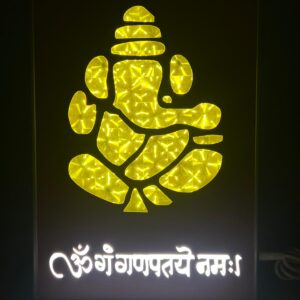 Divine Lord Ganesh LED Light Sign | "Om Gan Ganpataye Namah" Mantra Illumination | Spiritual Home Decor & Pooja Room Accent