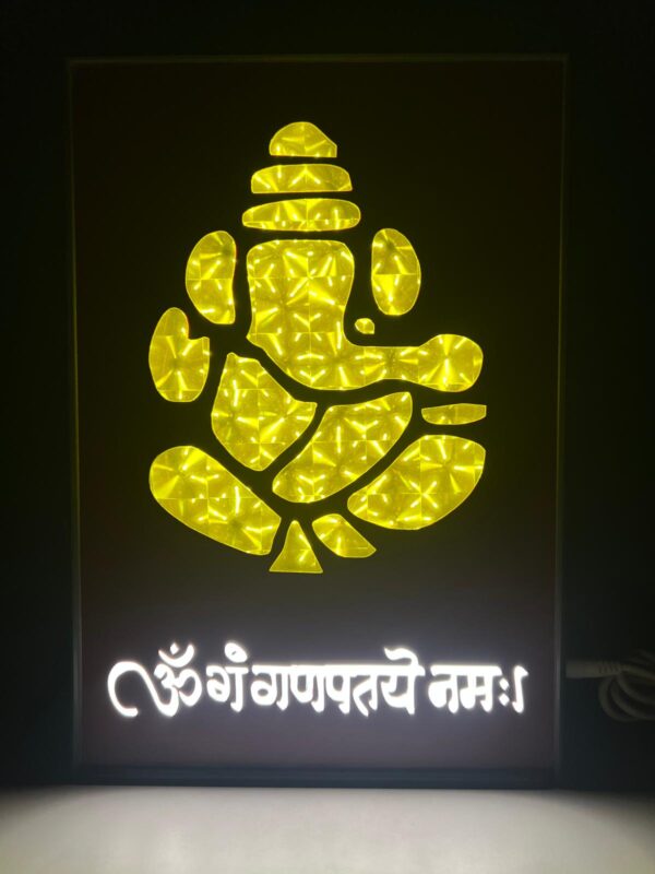 Divine Lord Ganesh LED Light Sign | "Om Gan Ganpataye Namah" Mantra Illumination | Spiritual Home Decor & Pooja Room Accent